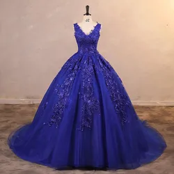 Sleeveless Quinceanera Dress Classic V-neck Ball Gown With Tail Sweet Party Dress Real Photo Prom Dress Autumn New 2023 For Girl