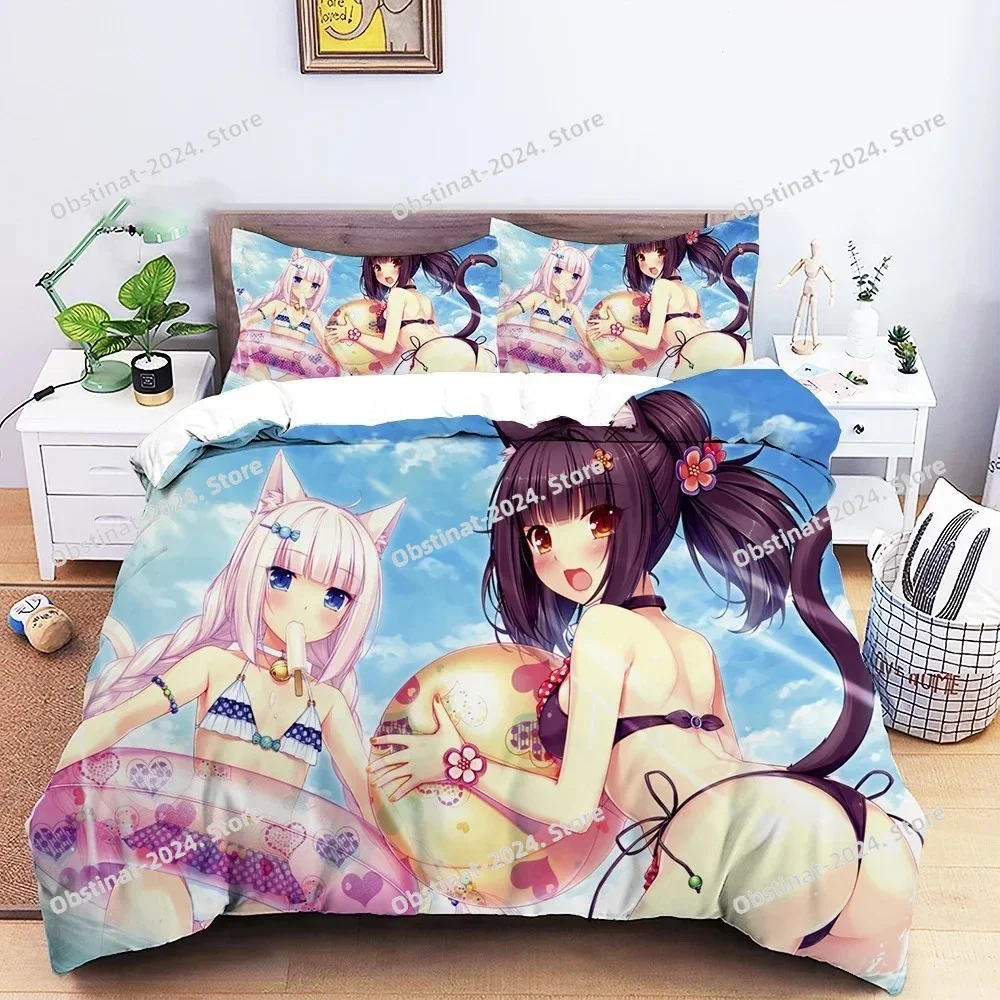 

Аниме Nekopara, комплект постельного белья для сексуальных девочек, пододеяльник размера Twin Queen для мальчиков и девочек, наволочка, кровать для детей и взрослых, домашний текстиль, текстиль