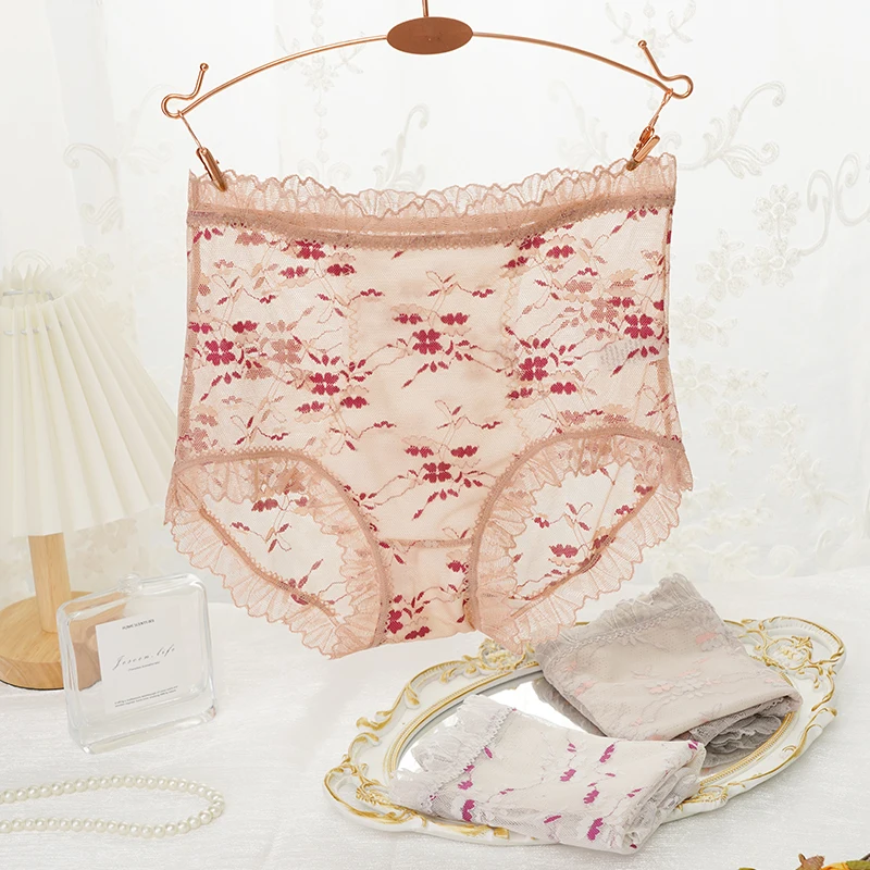 Pregnant Women Large Size High Waist Lace Panties Ladies Sexy Transparent Flower Pattern Soft And Comfortable Underpants