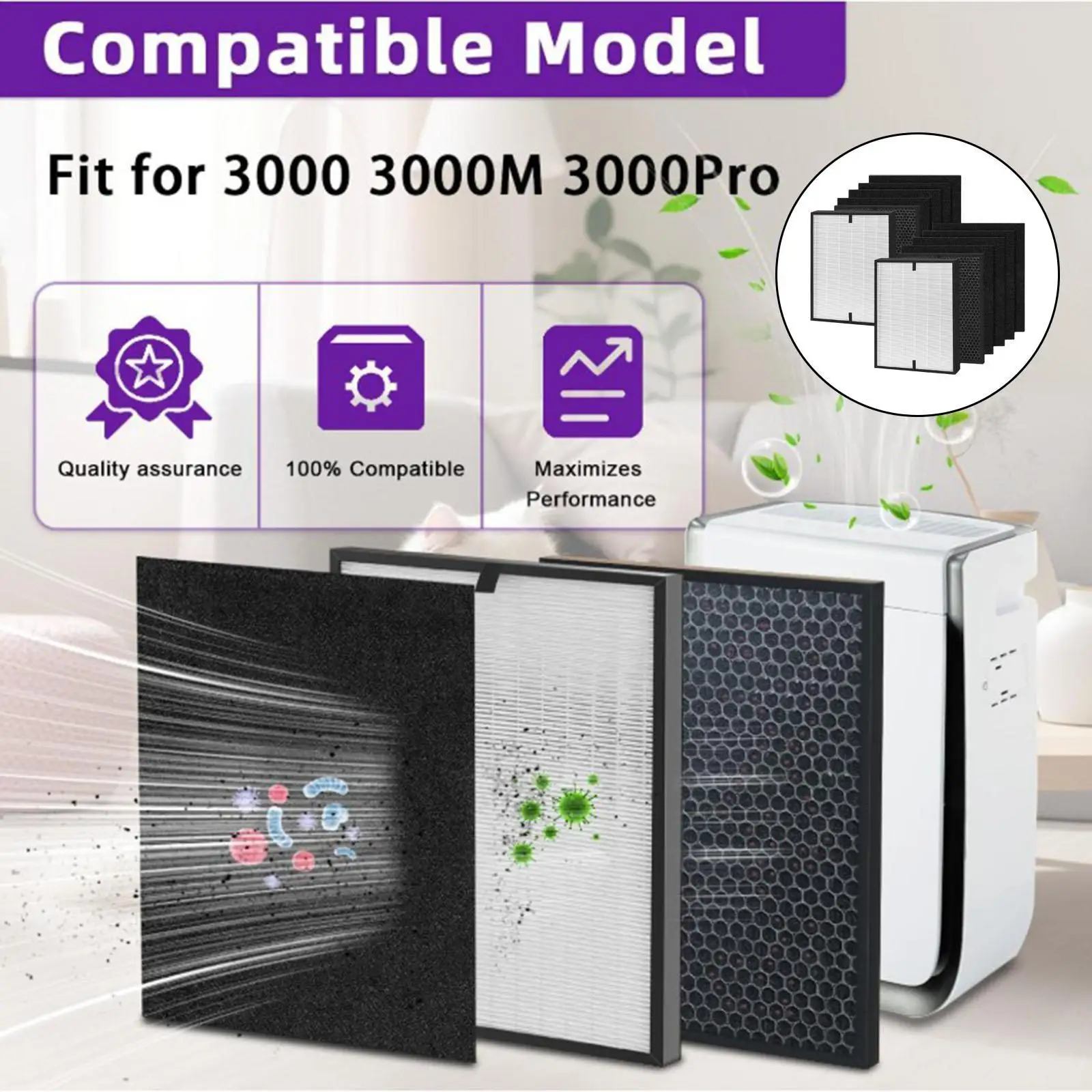 

12x Replacement Filters Part Home Equipment Air Purifier Attachment for 3000