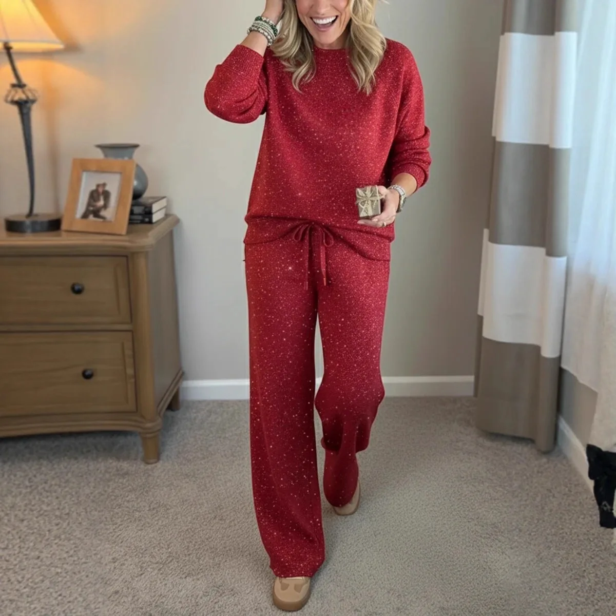 Conjunto Deportivo Mujer Spring Autumn Outdoor Elegant Suit Womens Round Neck Long Sleeve Sweater Drawstring Pants Two-piece Set