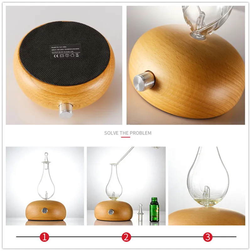 Waterless Essential Oils Diffuser Aromatherapy Fragrance Diffuser Without Water Wooden Glass Aroma Nebulizer Vaporizer for Home