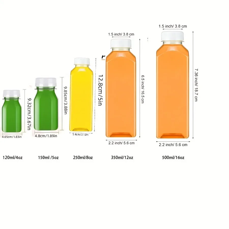12pcs Plastic Juice Bottles with Caps,  Juice Containers with Tamper Proof Lids  ClearBottles for Juicing, Milk, Smoothie, Drink