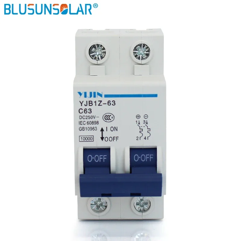 BLUSUNSOLAR 10 Pieces / Lot 2P 63A DC 250V MCB Mini Circuit Breaker Interrupter for PV Solar Energy System