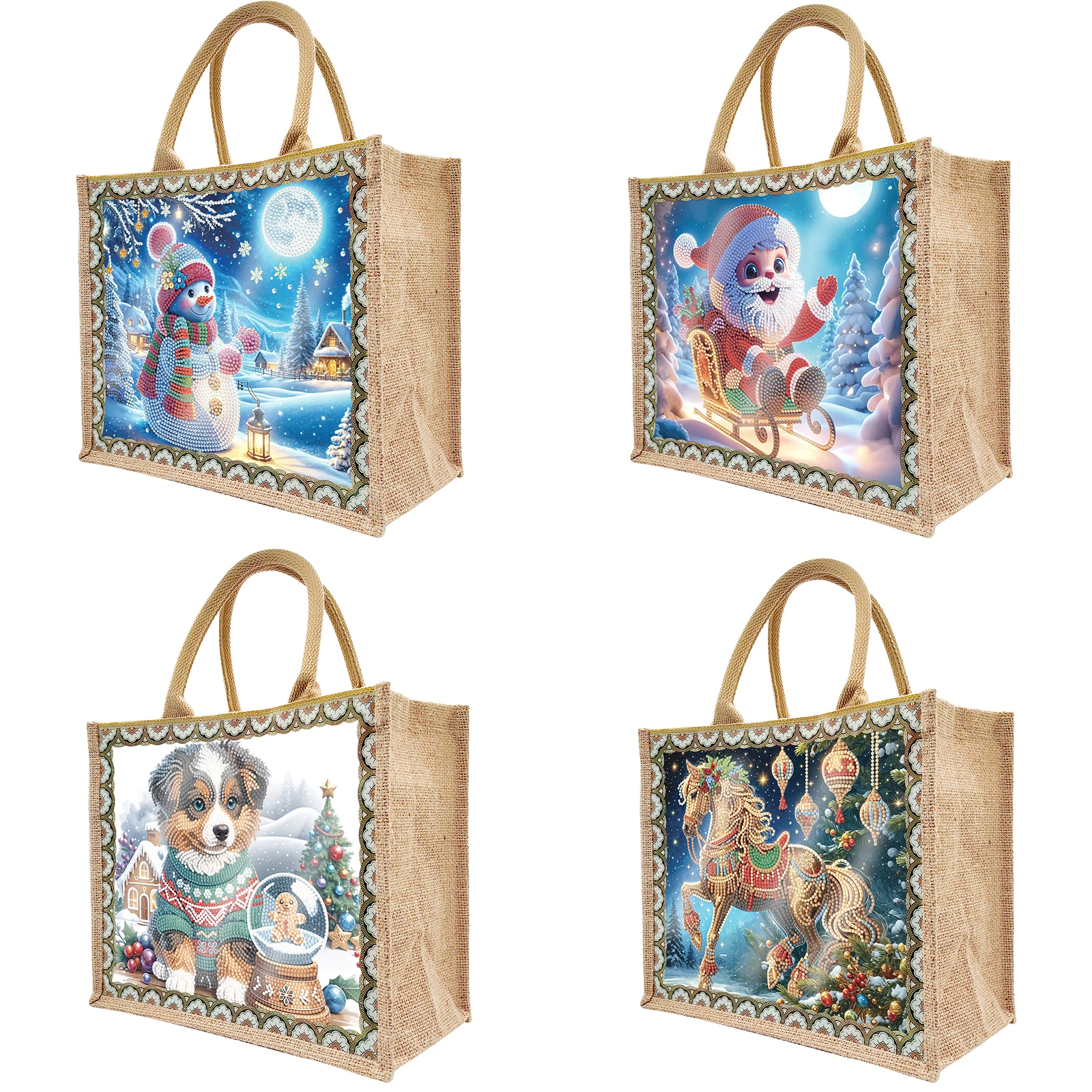 Christmas Bag Diy Diamond Painting Burlap Bag Environmental Protection Bag Diamond Embroidery Supermarket Shopping Bag Christmas