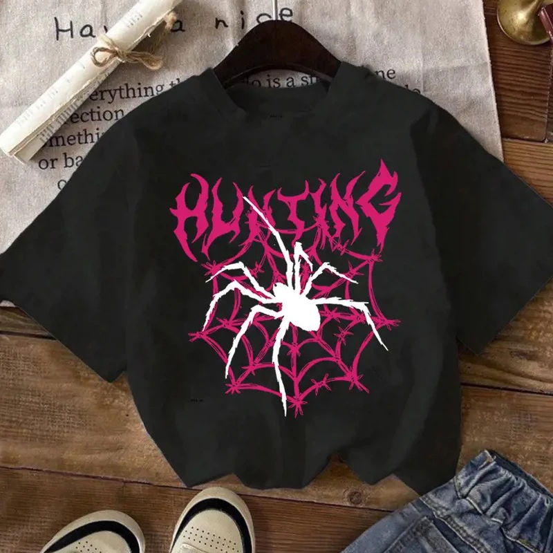 New Spider Web Printed Children's Short-sleeved and Half-sleeved Girls' T-shirts and Boys' Short-sleeved Children's Clothing