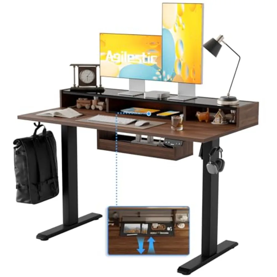 

Стеклянный стол-трансформер с регулировкой высоты, 48 дюймов, электрический, с полкой из стекла и системой кабель-менеджмента, для дома и офиса