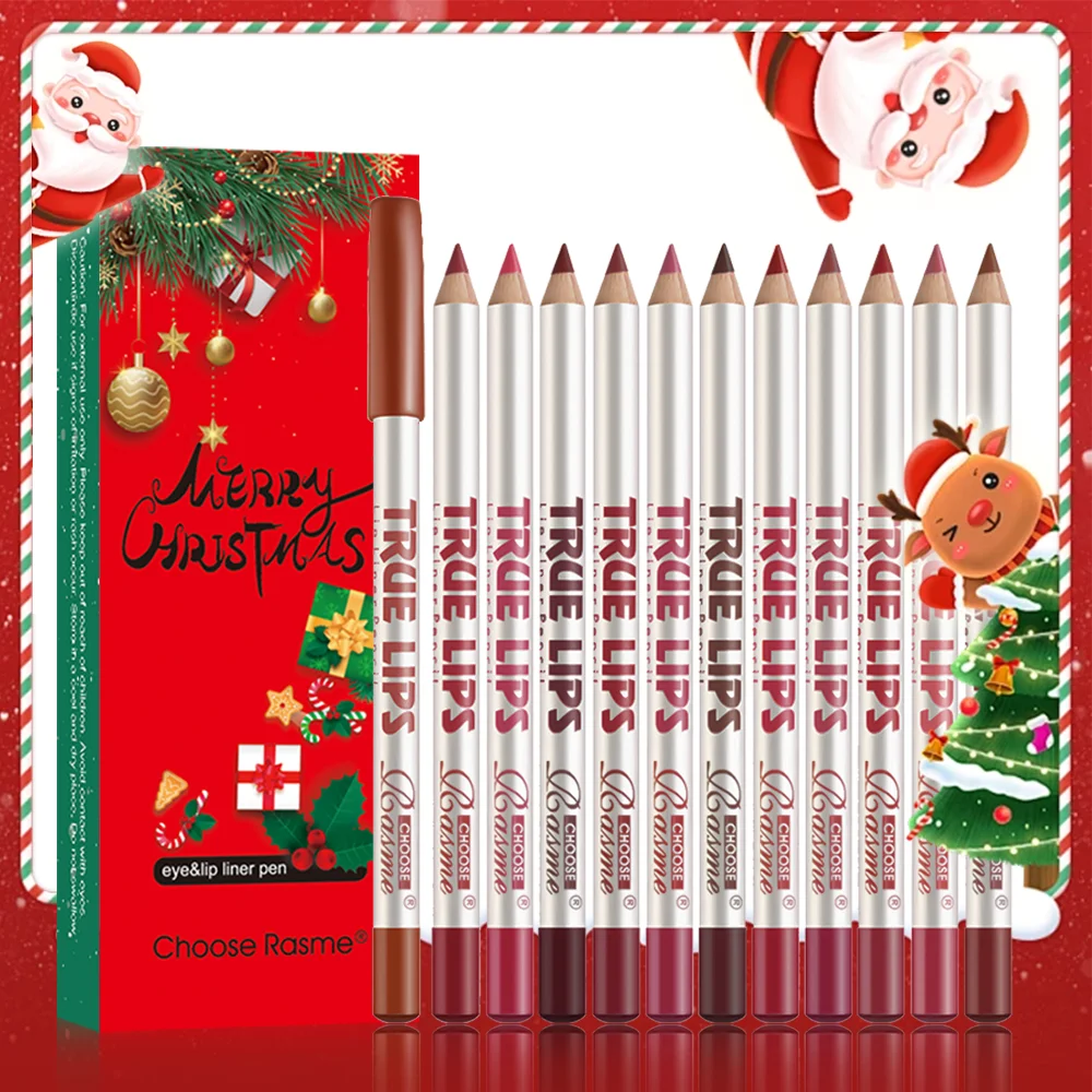Conjunto de lápis labial fosco de Natal de 12 cores Vintage durável à prova d'água fácil de aplicar maquiagem labial com display colorido