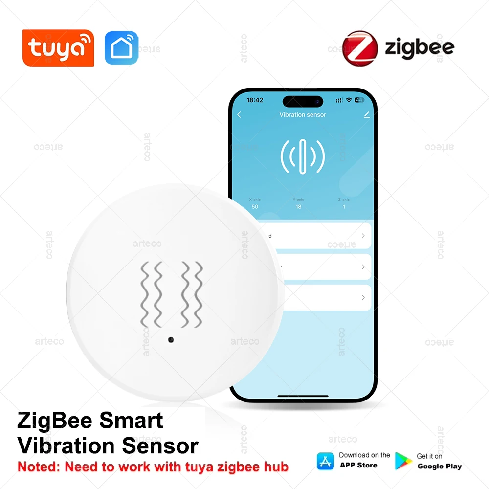 Tuya Zigbee Slimme Vibratie Kantelsensor Real-Time Monitoring Zigbee Bewegingsdetector Smart Life App Home Security Alarm