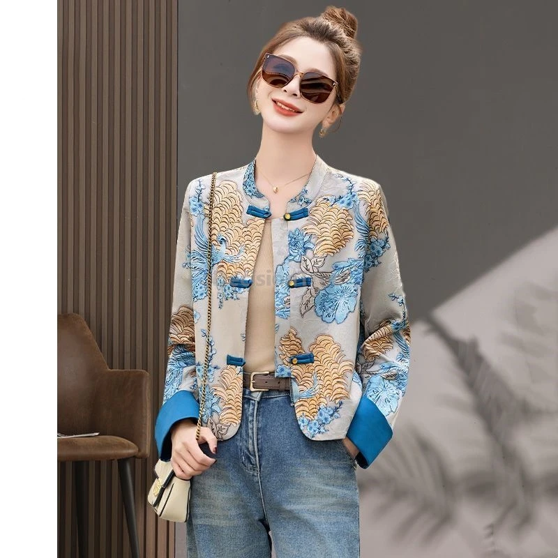 Klasyczny, elegancki płaszcz w stylu tang z 2025 roku, chiński charakterystyczny haft, retro płaszcz, młodzieżowy temperament, modny damski top.