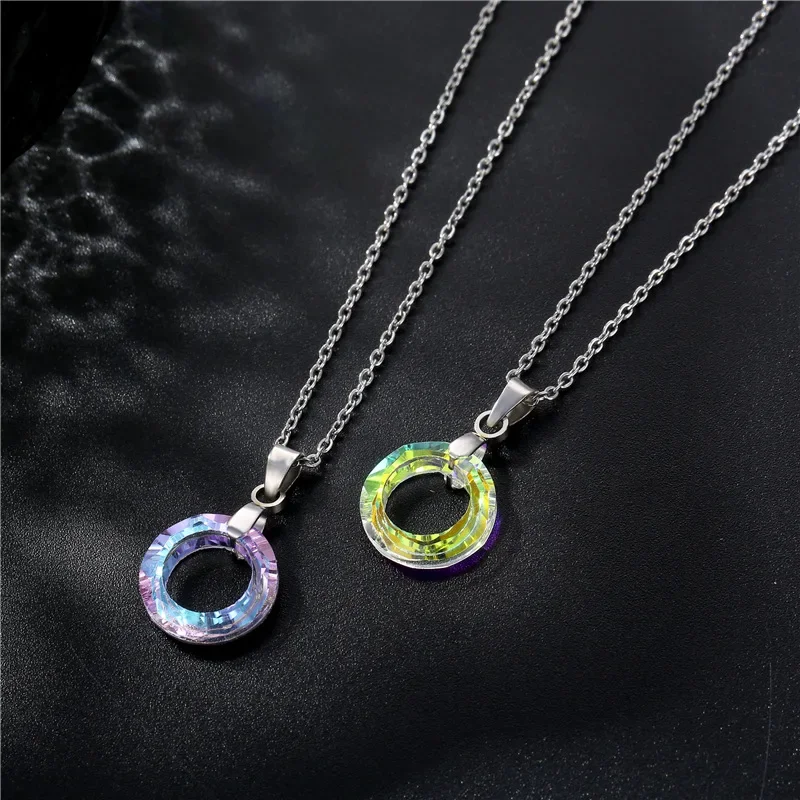 Crystal Circle Pendant Necklaces for Woman New Stainless Steel Short Necklace Clavicle Chain Wholesale Free Shipping Trending