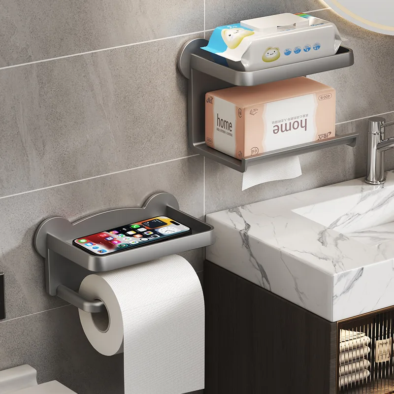 Plastic toilet paper holder, household bathroom mobile phone storage rack, punch-free wall-mounted toilet roll holder