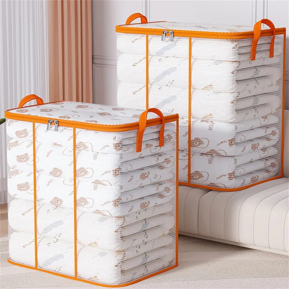 Bolsa de Armazenamento Extra Grande com Alça - Bolsa Portátil para Organização de Roupas e Cobertores com Janela, Material de Poliéster Durável, Adequada para