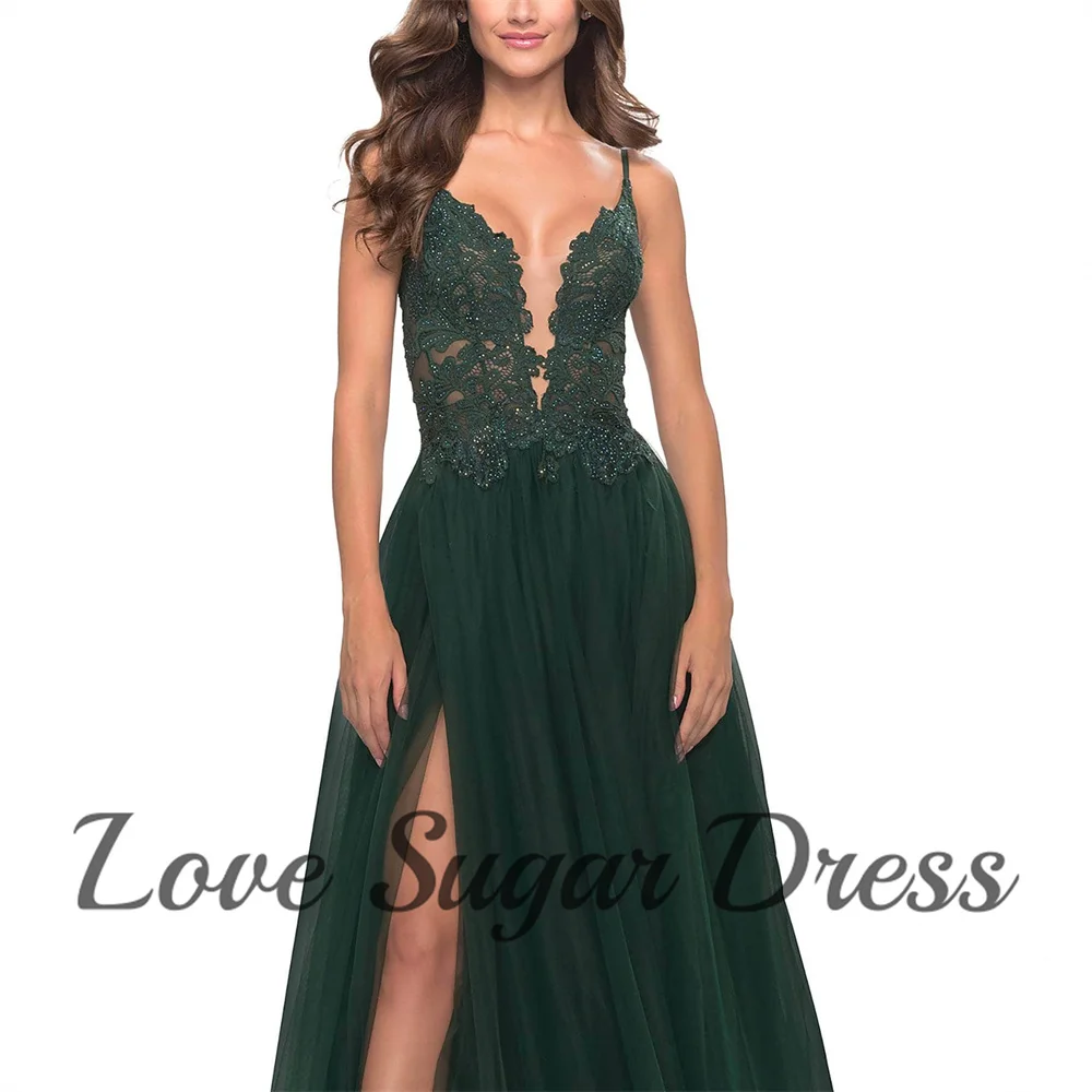 Abiti da sera in pizzo verde smeraldo per le donne Abito da ballo sexy con scollo a V profondo Una linea di abiti da festa formali con spacco alto плаgandaе Ramonч Khuе