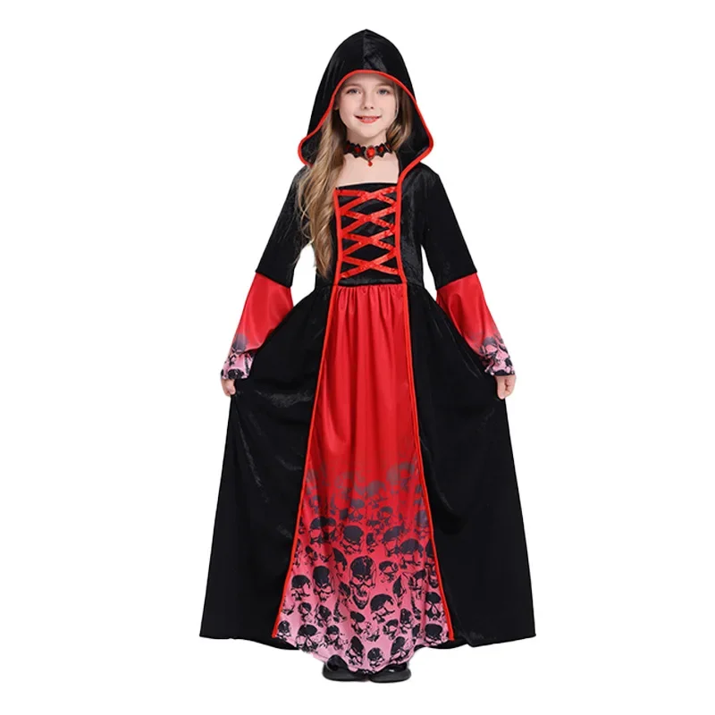 

Fashion Vintage Dress for Girl Party Wear Kids Clothes Robe Cosplay Vampire Witch Dresses Children Stage Show Cosplay Costumes