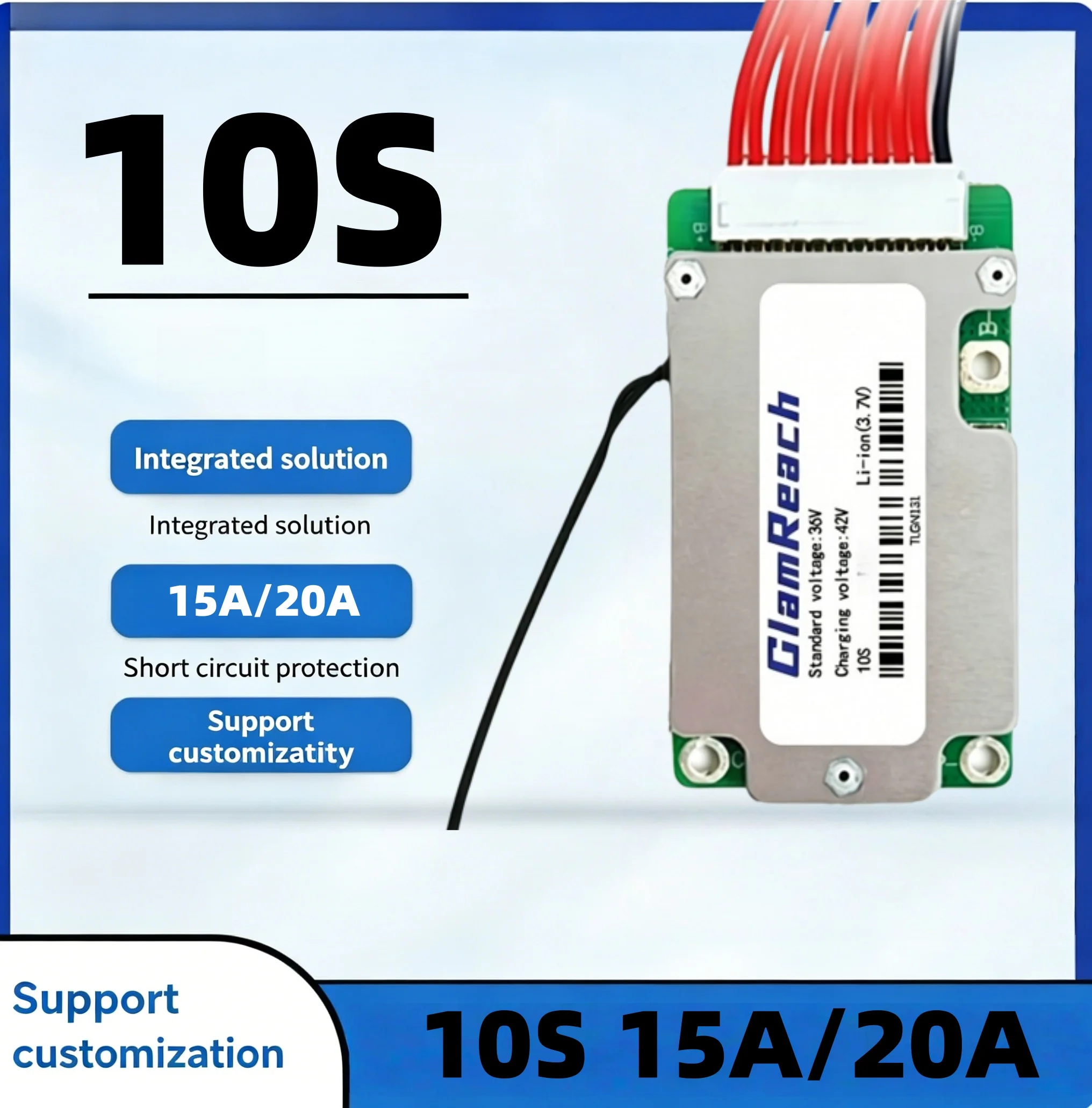 10S 36V 42V 15A/20A Split Port BMS with Balance/NTC Temperature Sensor, 18650 Lithium Battery Protection Board for Electric Bike