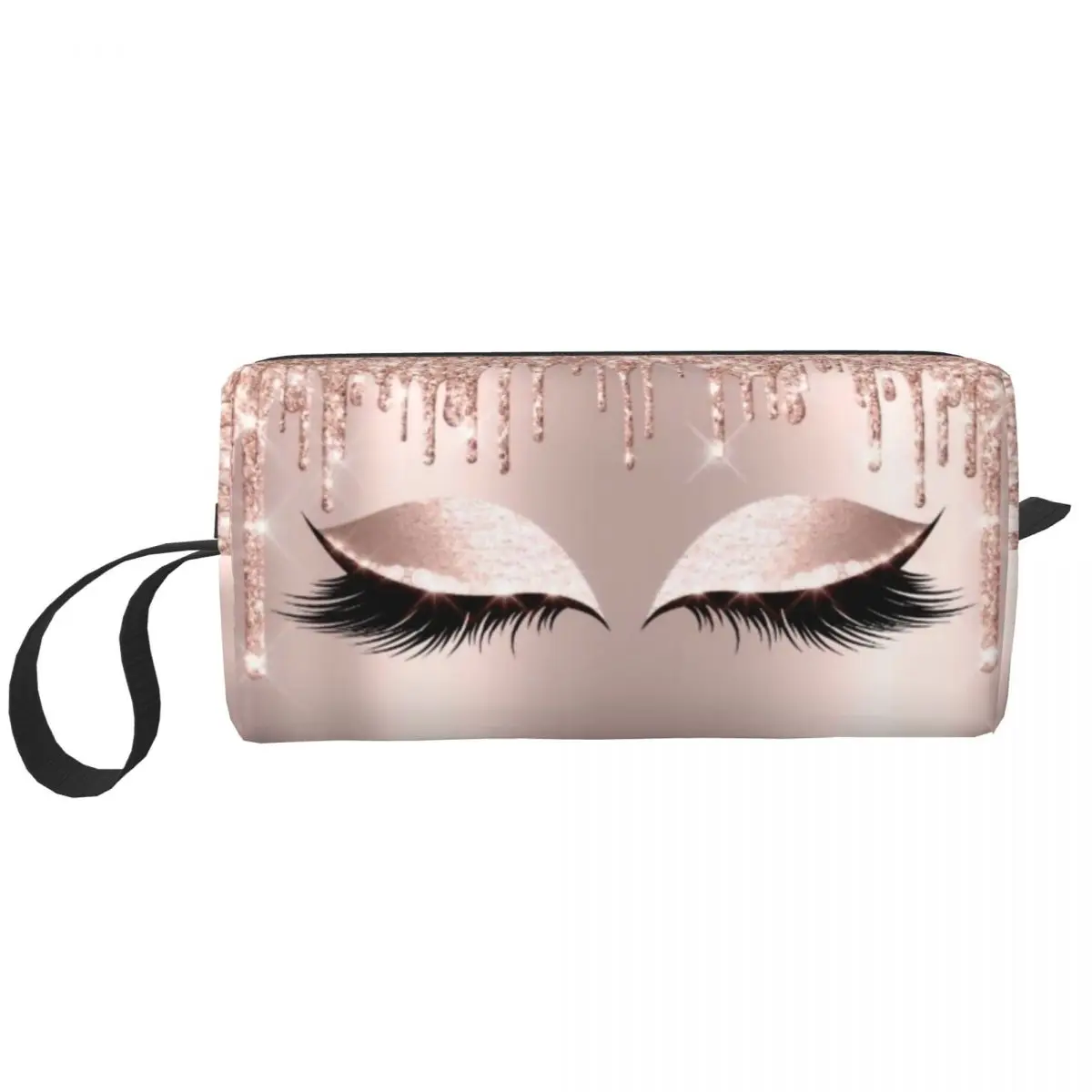 Gold Eyelash Glam Lashes Large Makeup Bag Zipper Pouch Travel Cosmetic Bags Spark Rose Drip Storage Bag for Women