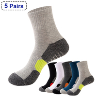 5 Pair Winter Men Socks Cotton Black Leisure Business Long Socks Walking Running Hiking Thermal Socks For Male Plus Size 38-48