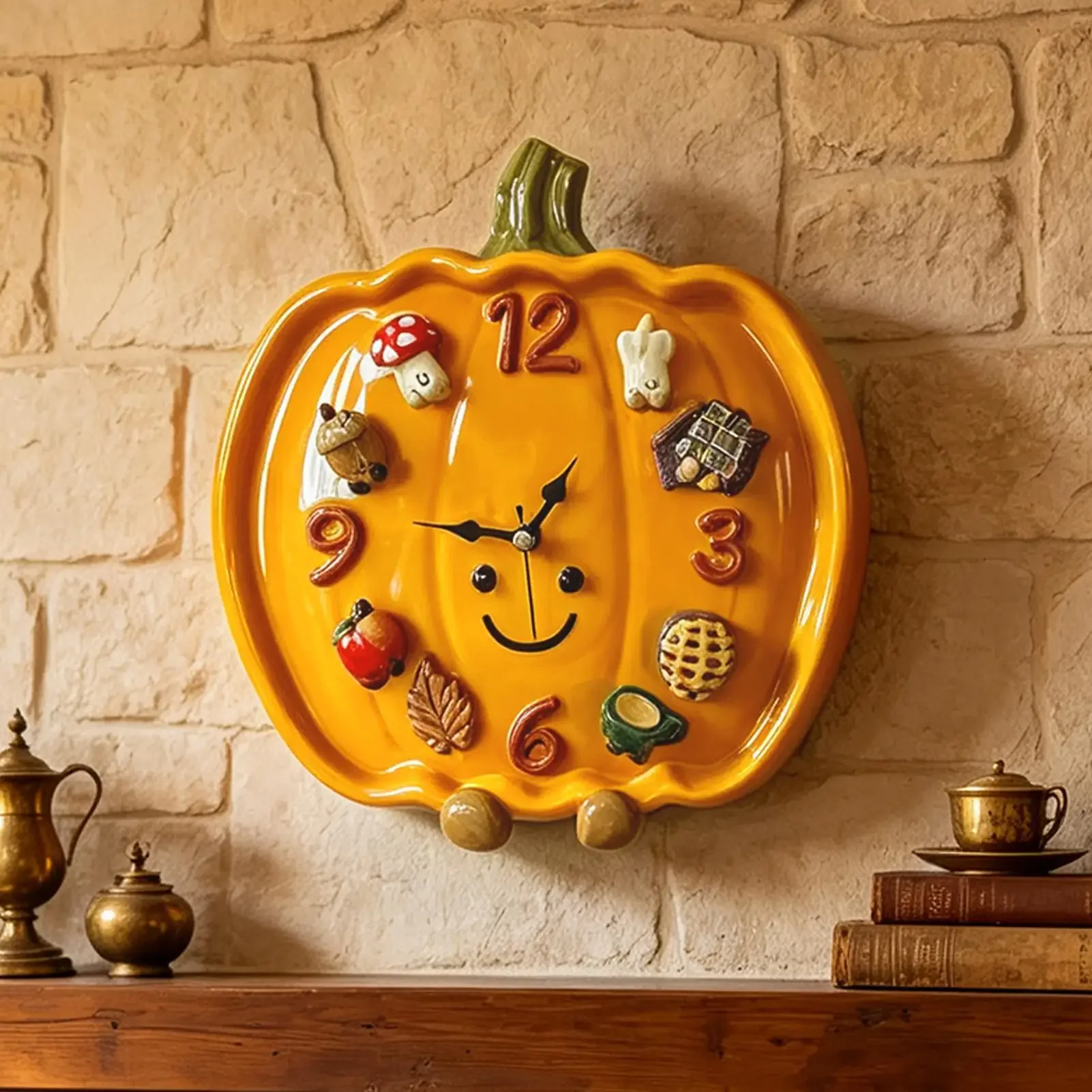 Pumpkin Magnetic Clock Interchangeable Magnetic Pumpkin Shape Bedroom Wall Clock For Home Halloween Thanksgiving Classroom
