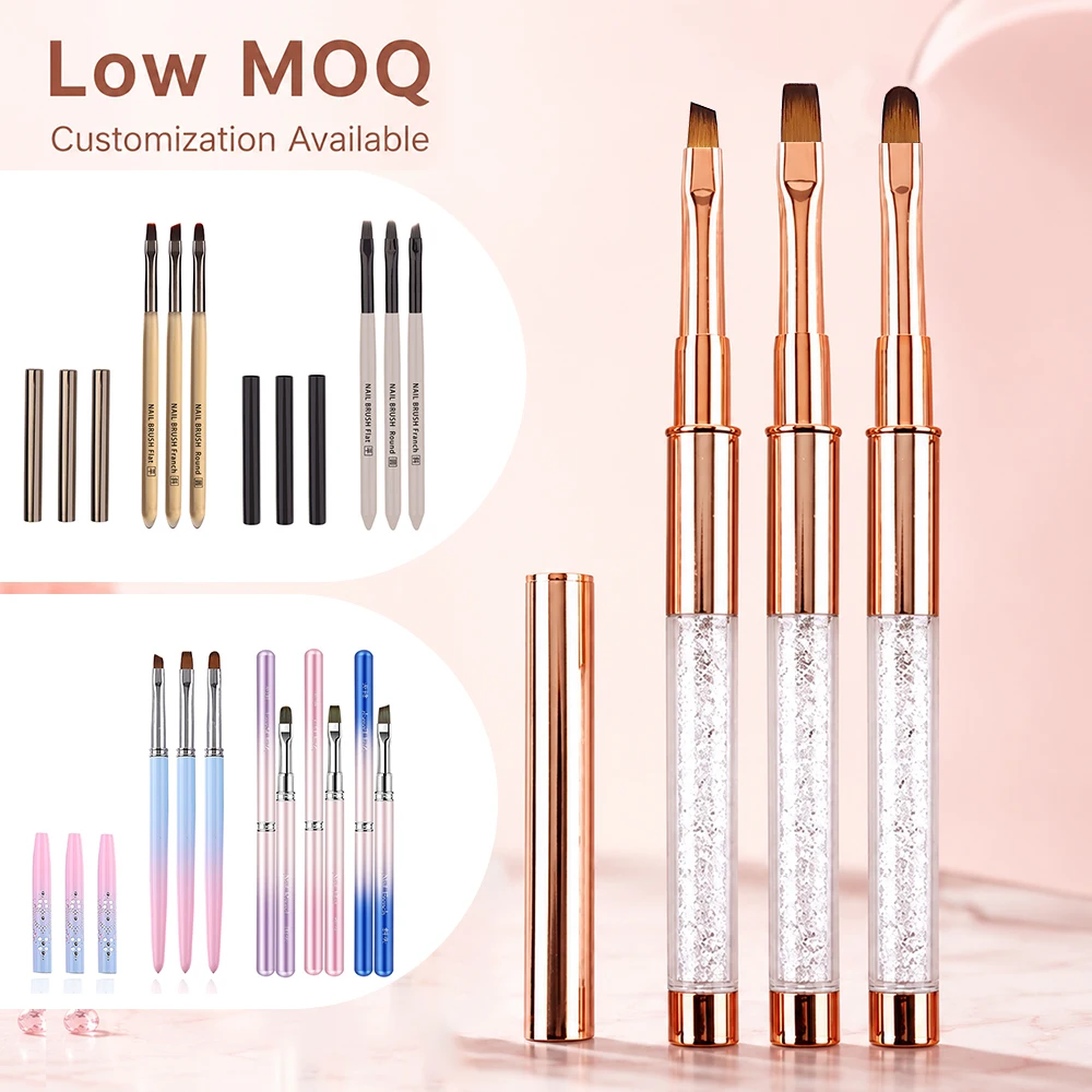 3Pcs Nail Art Starter Kit UV Gel Brush Pen Acrylic Nail Painting Drawing Manicure Professional Brushes Tool Set for Phototherapy