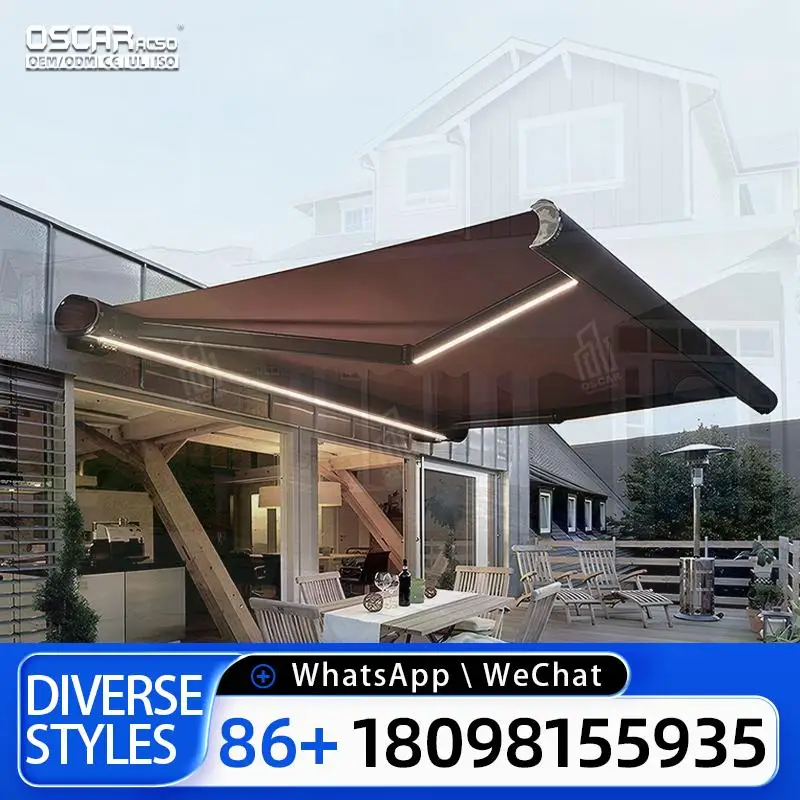 

Motorized Retractable Arm Full Cassette Awning for Patio Garden Terrace Outdoor Shading Retractable Awning
