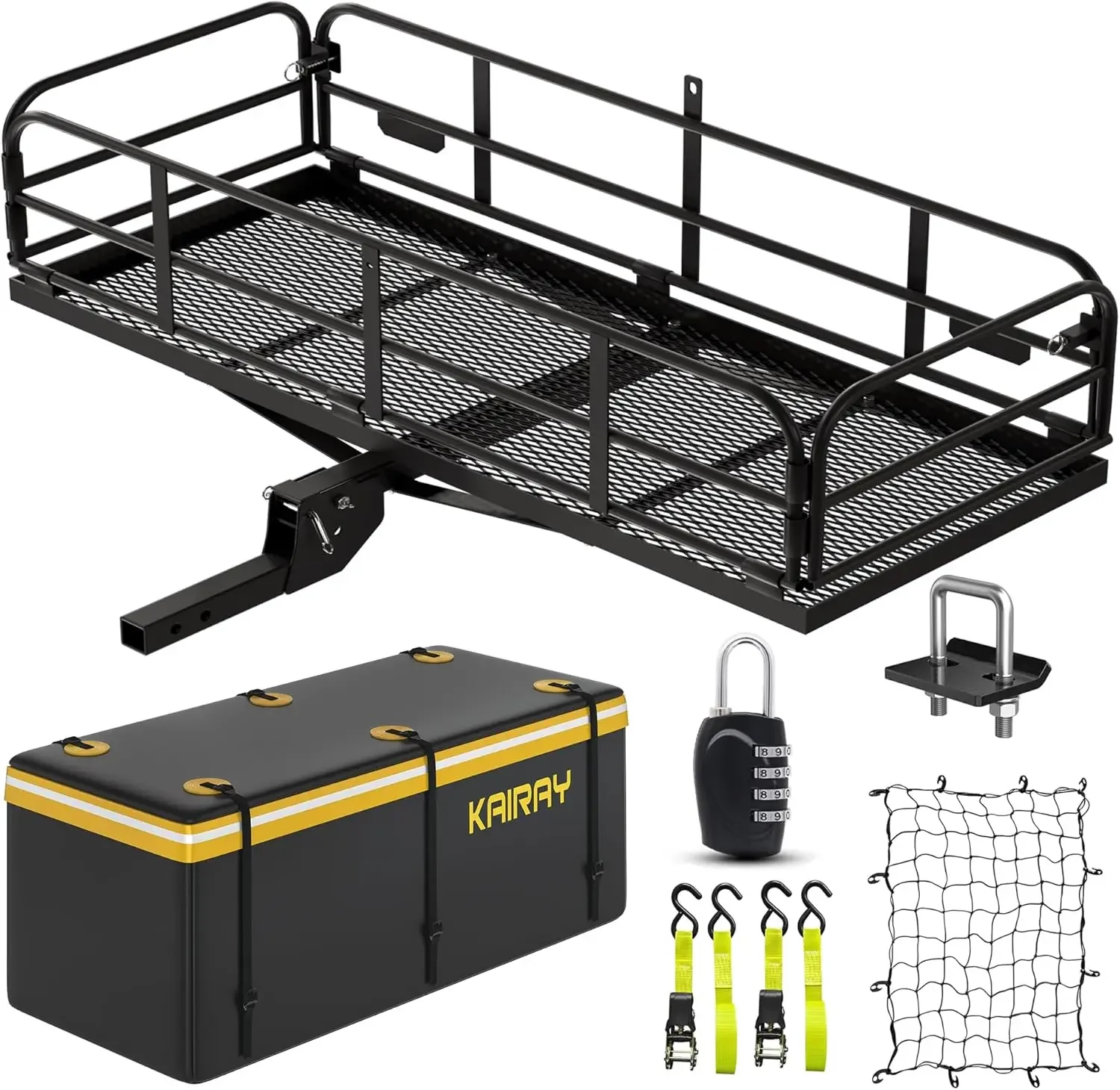 500 Lbs Heavy Duty Hitch Mount Cargo Carrier 60 Folding Rear Luggage Rack Basket Fits 2