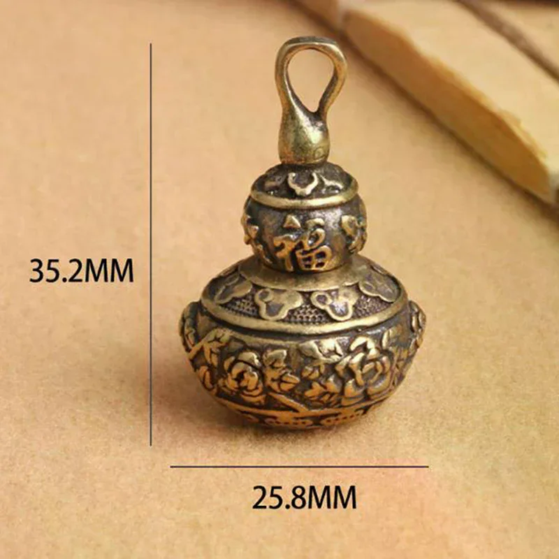 Blessing Lotus Gourd Charms Lucky Key Chain Pendants Pill Box Container Brass