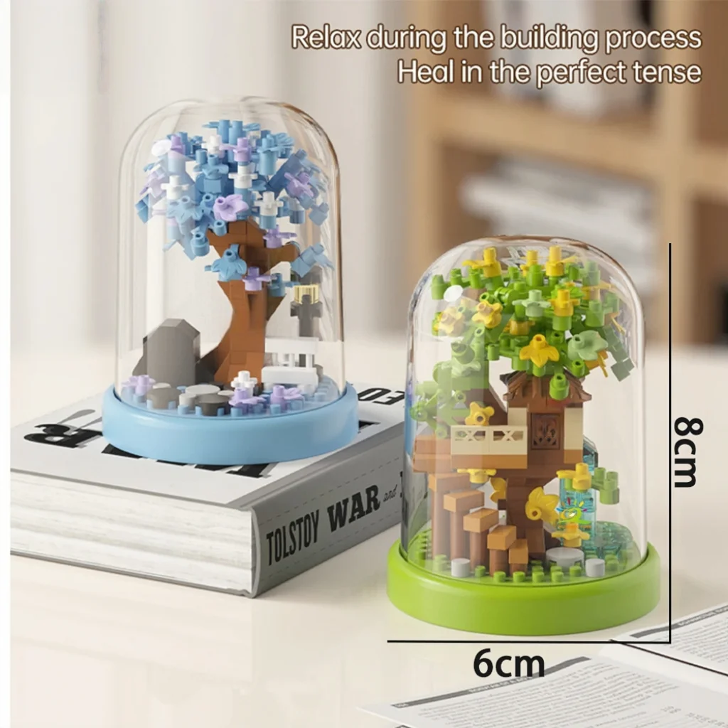 Mini casa sull'albero di quattro stagioni Sakura Tree Moon Flower Casa in legno Albero Micro Building Block Diamond Brick Toy per bambini
