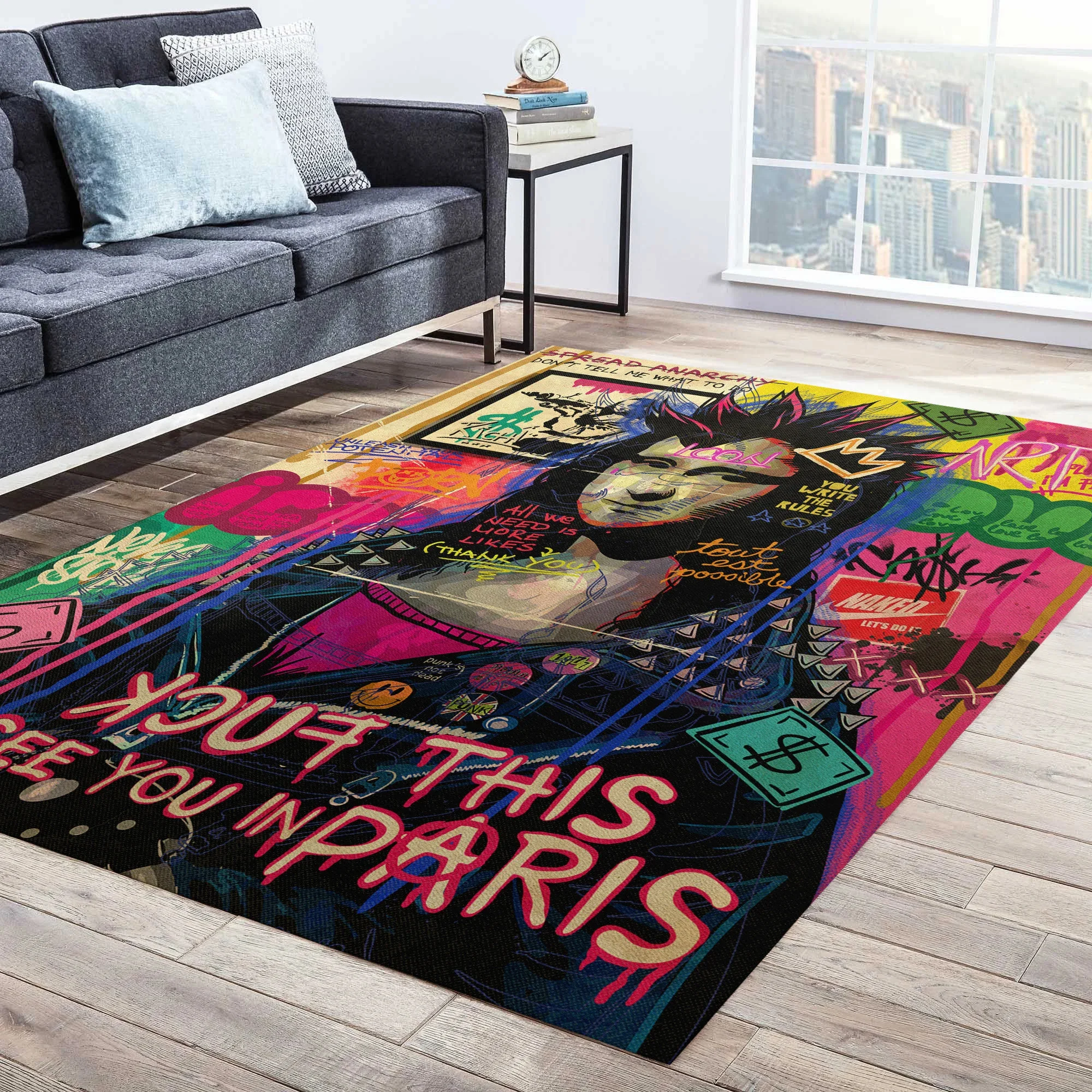 Mona Lisa Graffiti Pop Art Rug Pop Art Rug Unique Rug Cool Painting Modern Portrait Modern Home Art Rugs Colourful Paint Doormat