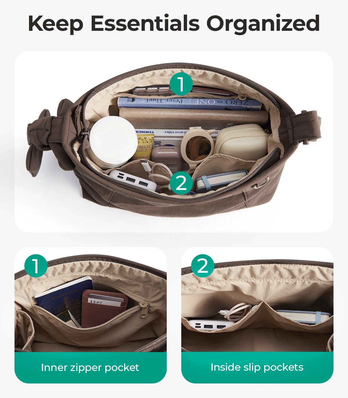 BAGSMART Damen-Umhängetasche mit großem Fassungsvermögen, lässige Schulterhandtasche, wasserdichte Reisetasche, multifunktionale Schultertasche für Übernachtungen – Detail 6