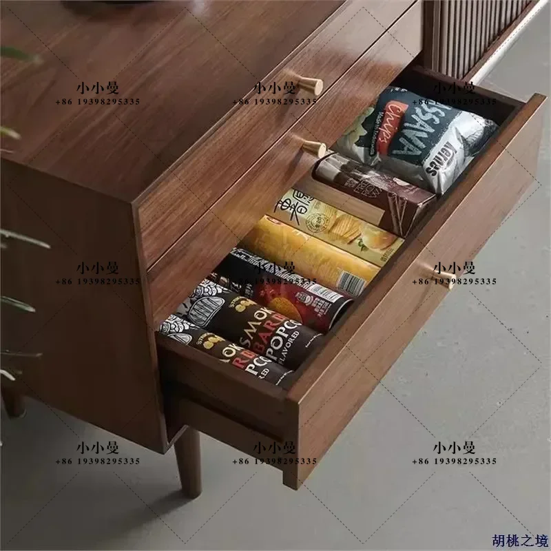 North American Black Walnut Solid Wood TV Cabinet Light Luxury Retro Style Floor Standing Media Console for Small Apartment