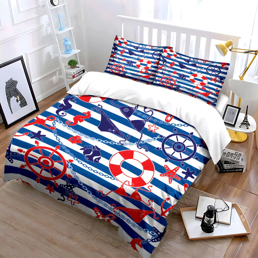 Nautical-Themed Swimwear and Beach Essentials  kid's and adults' bedroom decor, Exquisite three-piece bedding set gift
