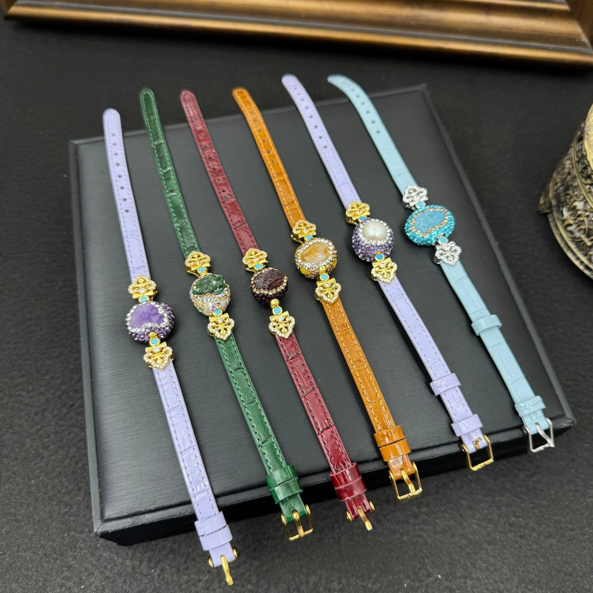 Natürliches Amethyst-Turmalin-Lederarmband für Damen mit Süßwasserperlen, Citrin, Kristallquarz-Kette, Hochzeitsschmuck-Geschenk