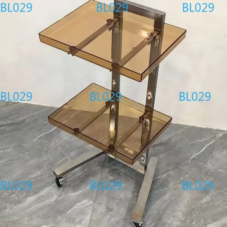 Stainless steel hair salon trolley folding perm trolley movable shelves beauty salon tool trolley storage racks