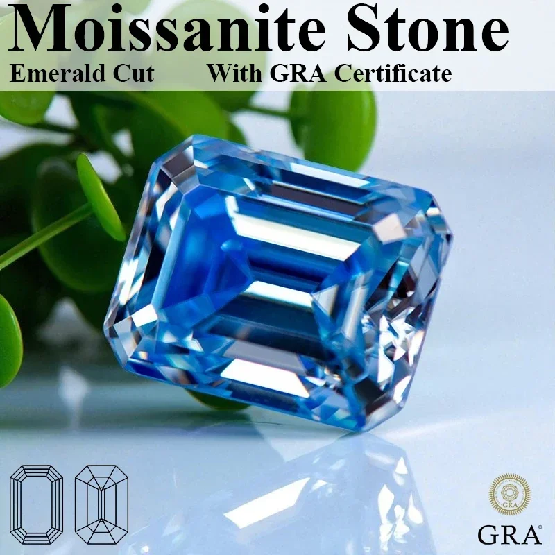 

L-Муассанит Камень Ледяной Синий Цвет Изумрудная Огранка Драгоценный Камень Выращенный в лаборатории Бриллиант Усовершенствованное Изготовление Ювелирных Изделий Подарок С Сертификатом