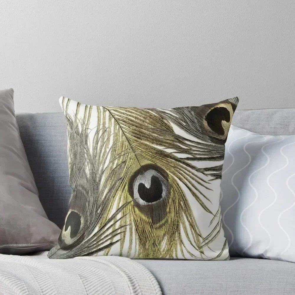 Gold and Silver Peacock Feathers Throw Pillow luxury home accessories Sofa Cushion Cover Embroidered Cushion Cover pillow