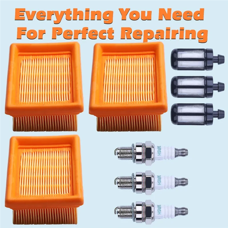 

AB08-3PCS BR800 Air Fuel Filters Spark Plug Kit For Stihl BR800 BR800C BR800X Magnum Backpack Leaf Blower