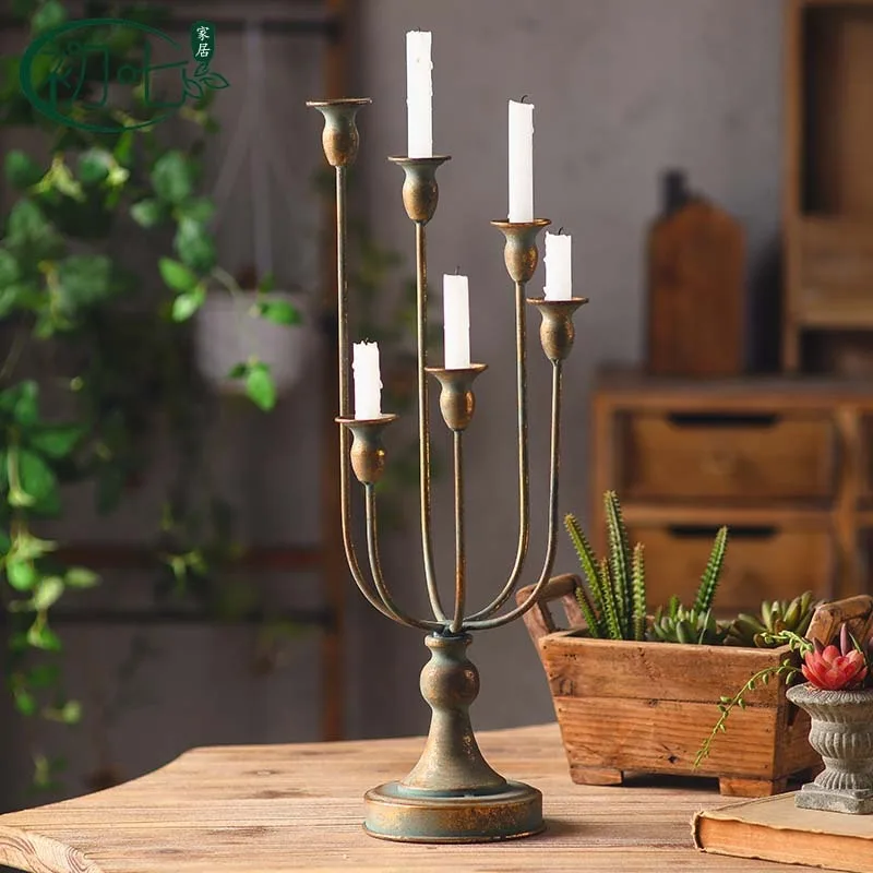Industrial style imitation copper five-headed candle holder ornament romantic candlelight dinner decoration store wedding photog
