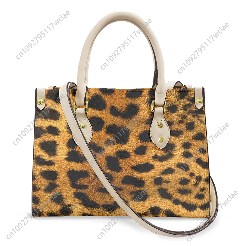 

Leopard print Fashion Tote Bag Purse Womens Mens Personalized Text Image PU Leather Handbag Business Shopping Gift Bags