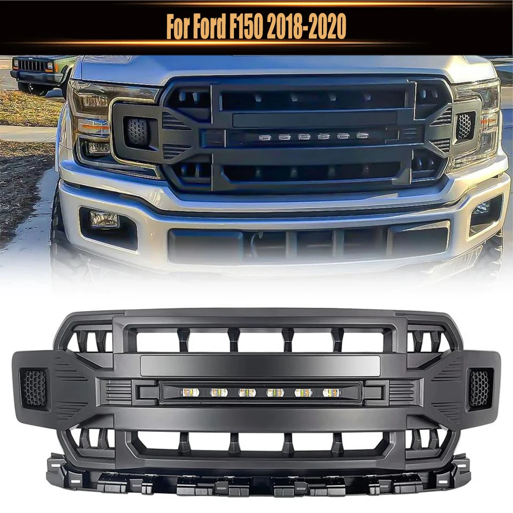 

Front Bumper Grille W/Off-Road Lights Matte Black Racing Grills Radiator Upper Guard Grid Armor Style For Ford F150 2018-2020