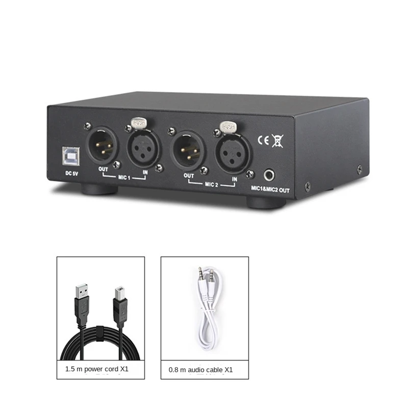 USB Dual Mixed Output alimentatore Phantom nero 48V per microfoni a condensatore apparecchiature di registrazione musicale