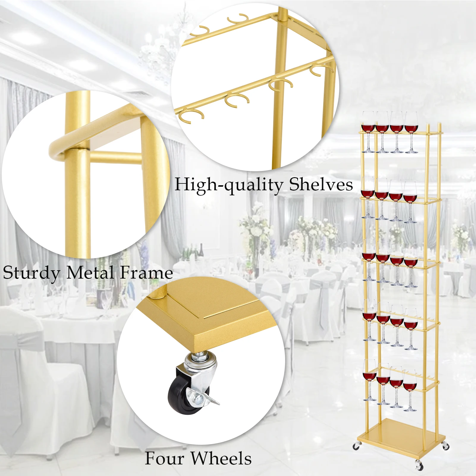 Champagne Wall Holder,Metal Champagne Wall Stand,Modern Wine Glass Rack Champagne Tower(Golden)