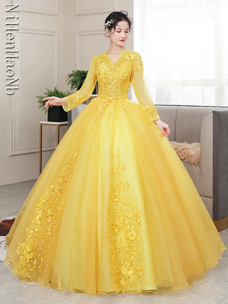 2023 New Long Sleeve V Neck Quinceanera Dresses Vestidos De 15 Anos Quinceanera Ball Gown Prom Dress