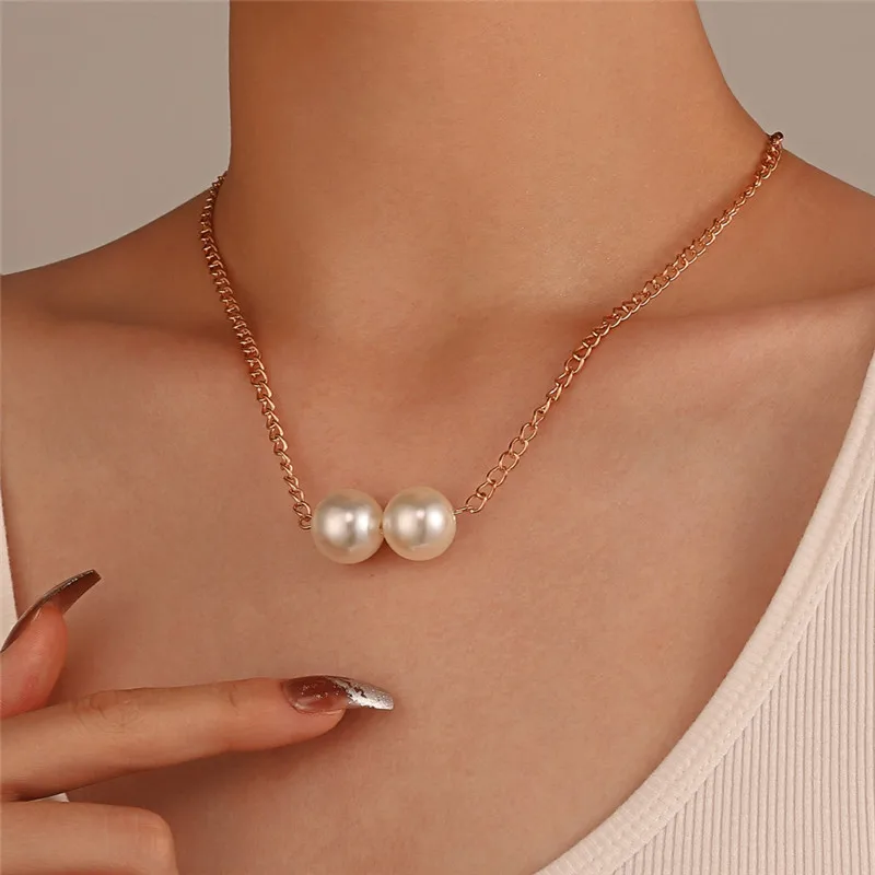 Silver Color  New Fashion Pearl Necklace Pendant Ladies Girl Simple High Sense Jewelry Handmade Gift