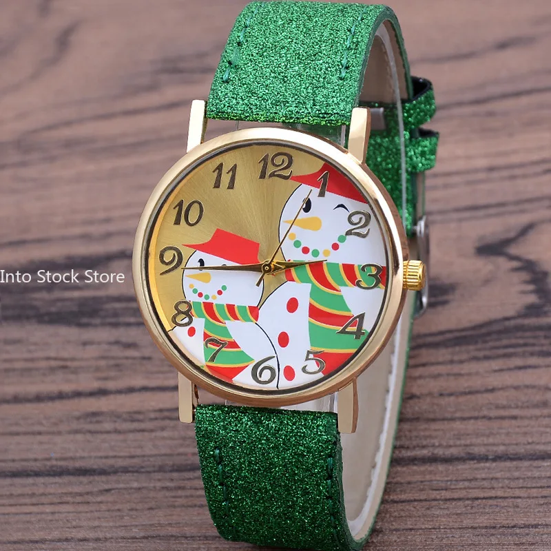 Christmas Snowman Women\'s Watches Casual Quartz Wristwatches Bright Color Leather Strap Quartz Watches Ladies Watch Reloj Mujer