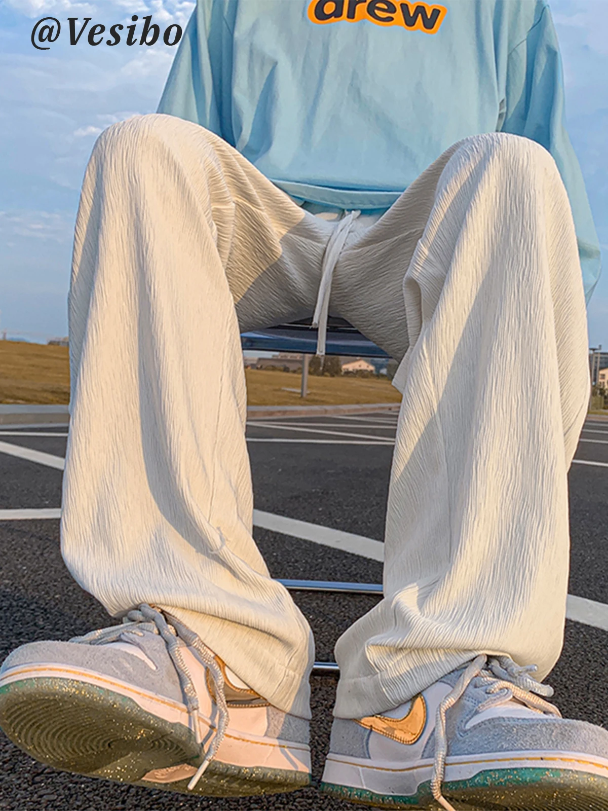 

Japanese Textured Wide Leg Men's Casual Pants Thin Vintage Drapey Loose Straight Long Trousers Faionable Winter Leisure Pants