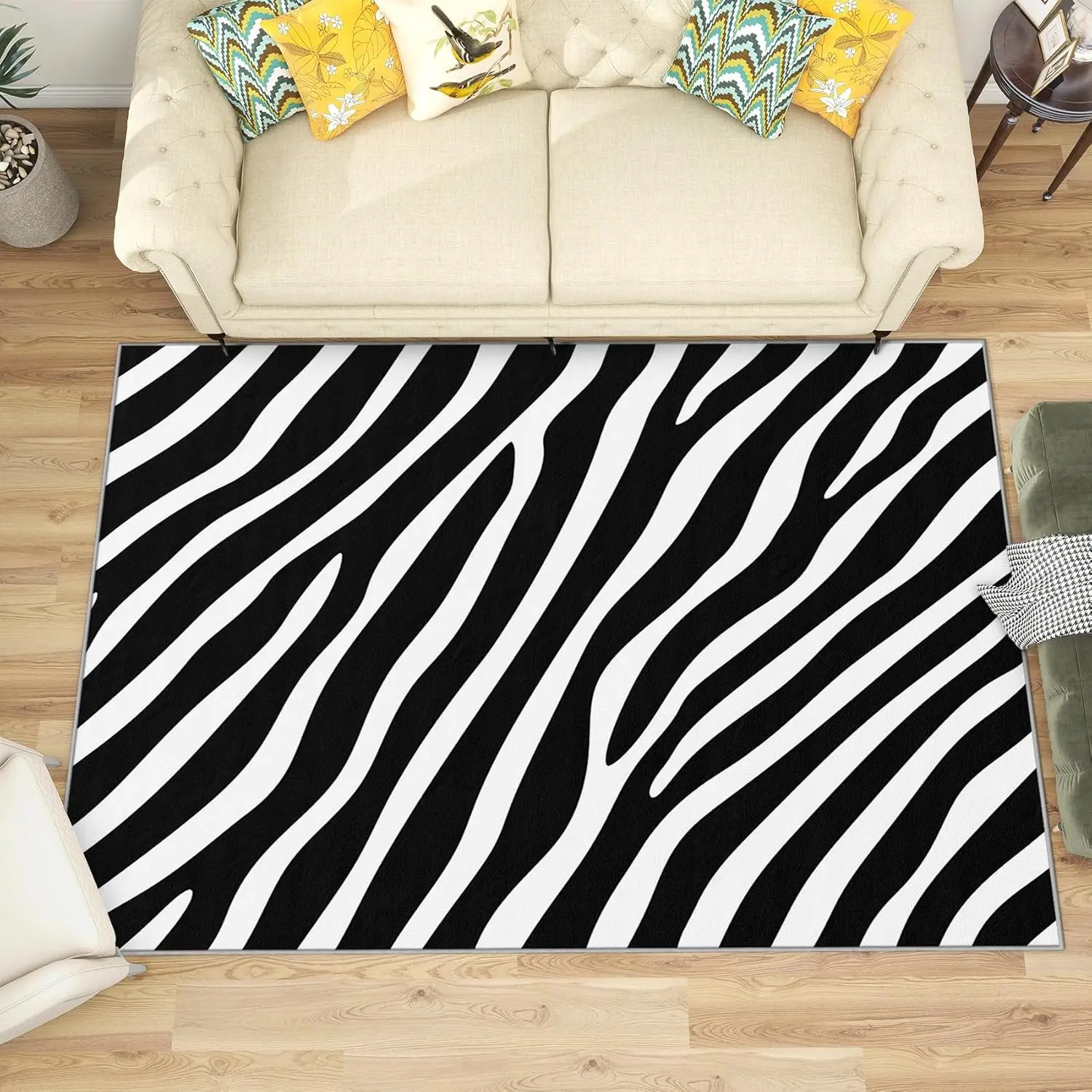Zebra Print Rug Zebra Print Rug - Black and White Area Rug  Animal Print Carpet - Soft Washable Non Slip Low Pile Home Decor