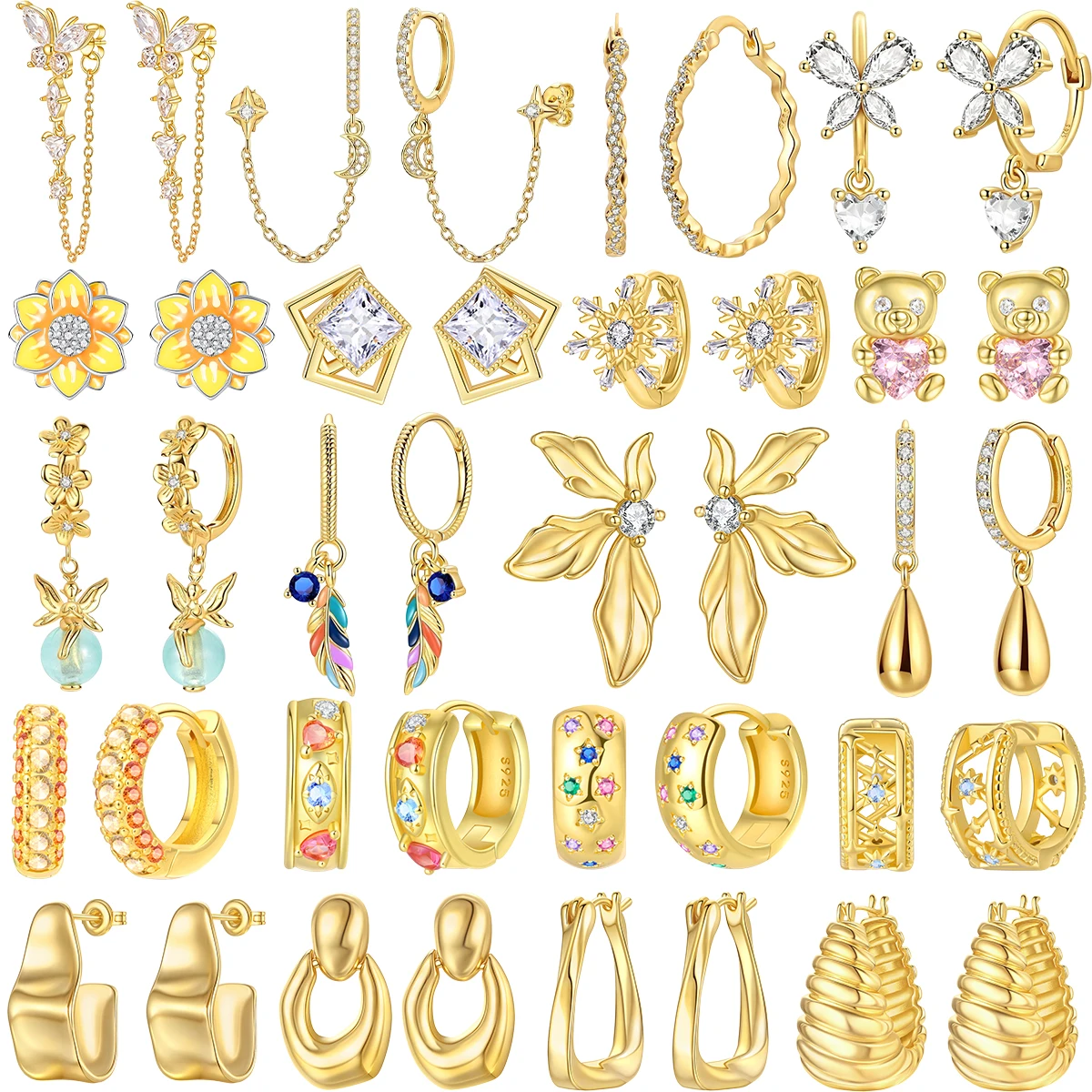 

Sparkling Huggie Hoop Earrings 925 Sterling Silver Golden Earrings Glitter Butterfly Earring For Girl Best Birthday Jewelry Gift