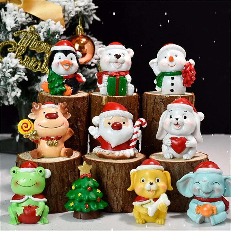 Cute Funny Santa Claus Animals Dolls Car Micro Landscape Ornaments Toy Christmas Party Decoration Home Desktop Resin Craft Gifts