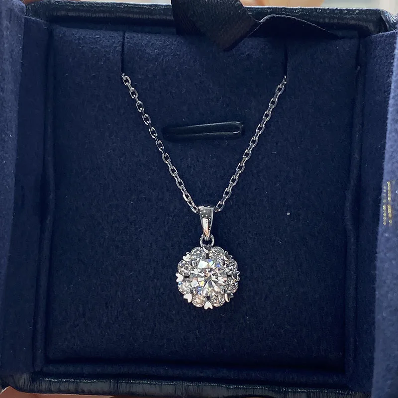 14k żółte złoto 0,5ct do 3ct CVD HPHT okrągły diament naszyjnik wisiorek 18 cali w czyste złoto naszyjnik ślubny dla kobiety